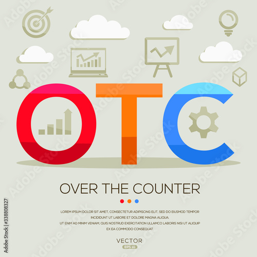 OTC mean (over the counter) ,letters and icons,Vector illustration.