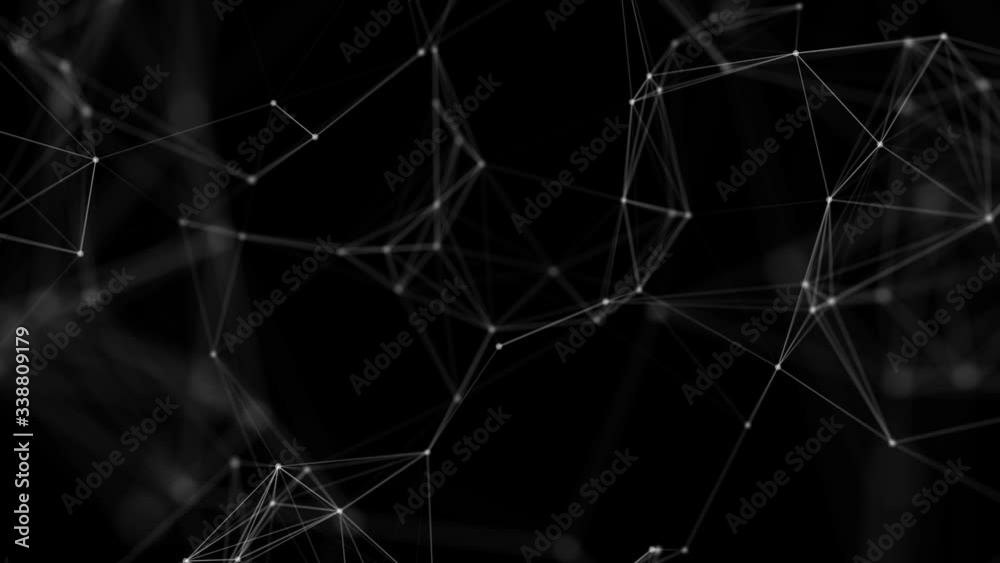 Looping Plexus Connections Background White on Black Background with Depth of Field