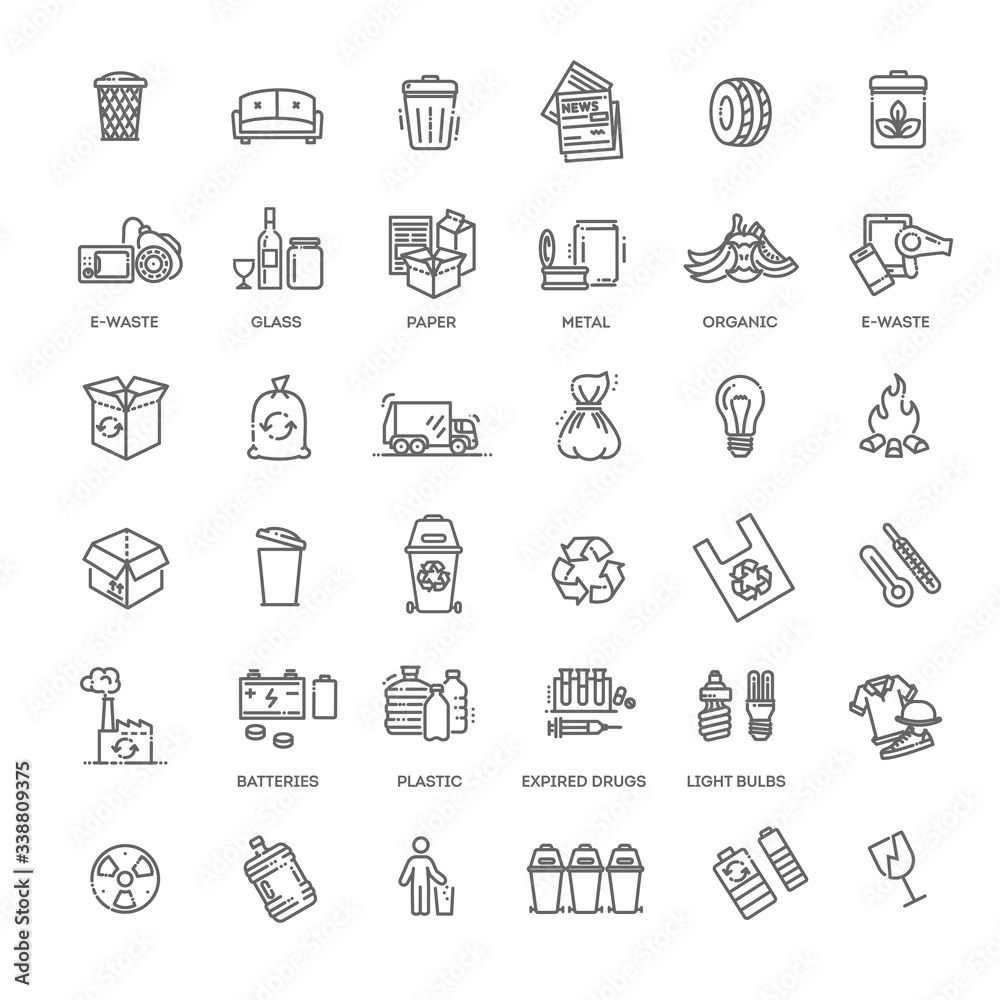 Garbage Vector Line Icons Set. Garbage icons set Garbage Vector Line Icons Set. Garbage icons set
