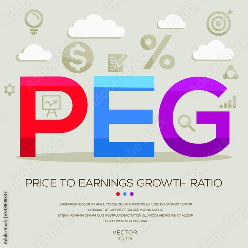 PEG mean (price to earnings growth ratio) ,letters and icons,Vector illustration.