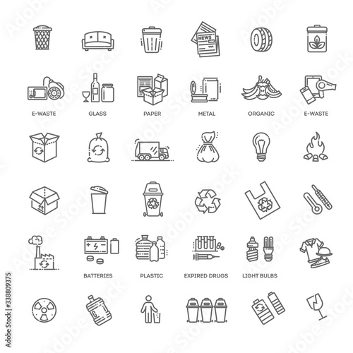 Fototapeta Naklejka Na Ścianę i Meble -  Garbage Vector Line Icons Set. Garbage icons set