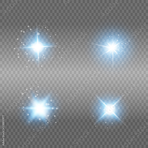 Glow blue light effect set, lens flare, explosion, glitter, line, sun flash, spark and stars. Abstract special effect element design.
