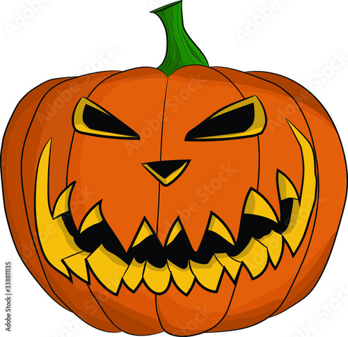 Isolated jack-o'-lantern carved from pumpkin for Halloween