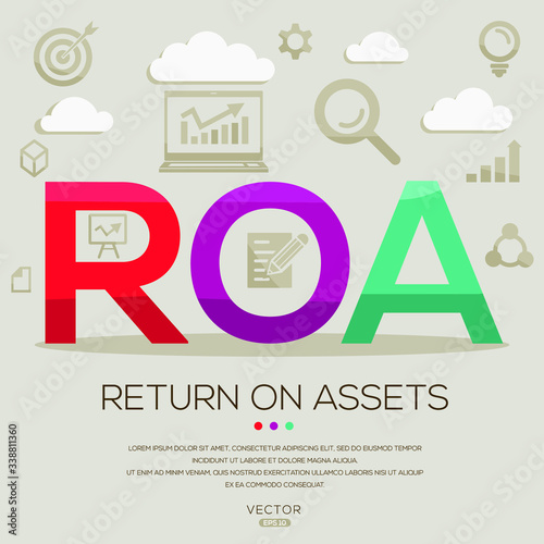 ROA  mean (return on assets) ,letters and icons,Vector illustration.