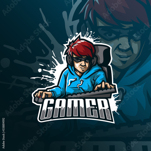 gamer mascot logo design vector with modern illustration concept style for badge, emblem and tshirt printing. gamer illustration.