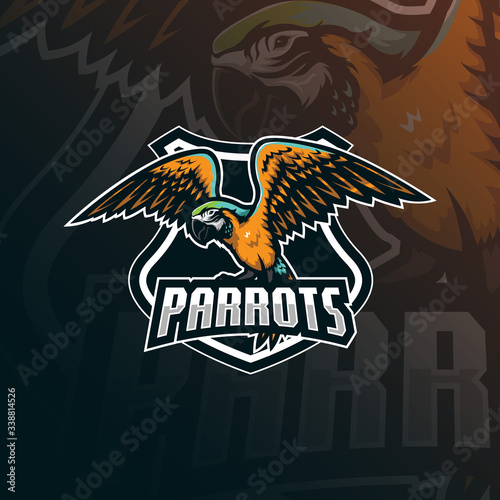 parrot mascot logo design vector with modern illustration concept style for badge, emblem and tshirt printing. angry parrot illustration.