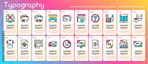 Typography symbols color linear vector icon set