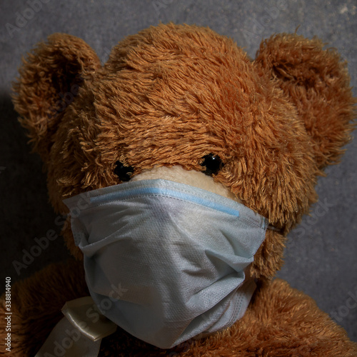 medical teddy bear mask in self-isolation and quarantine