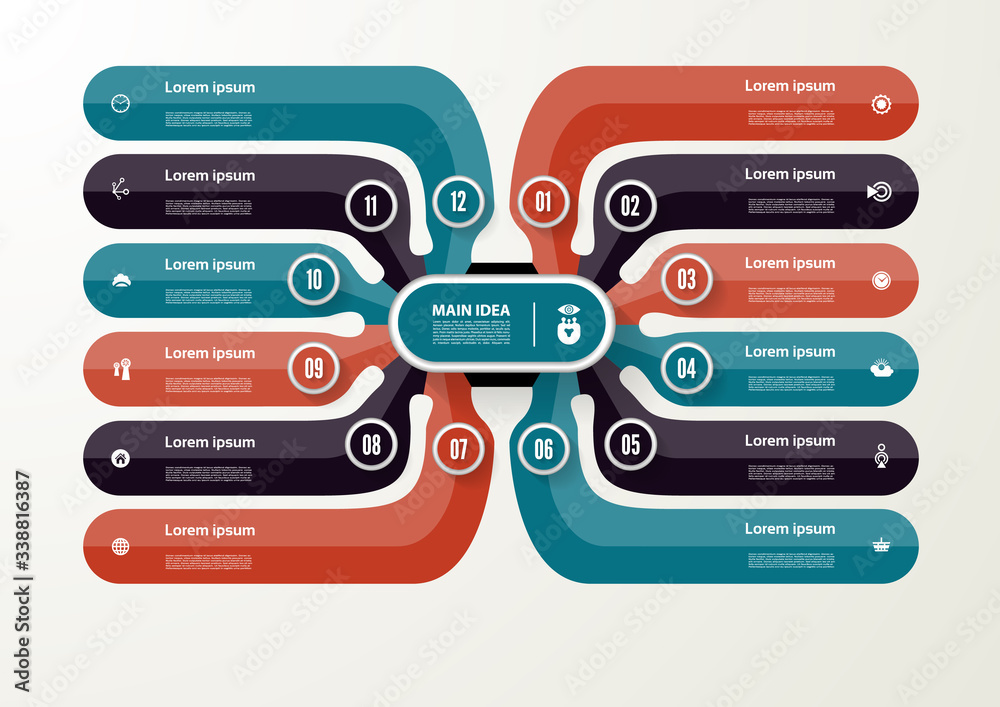 Vector infographic template for diagram, graph, presentation and chart. Business concept with 12 options, parts, steps or processes Vector infographic template for diagram, graph, presentation and chart. Business concept with 12 options, parts, steps or processes