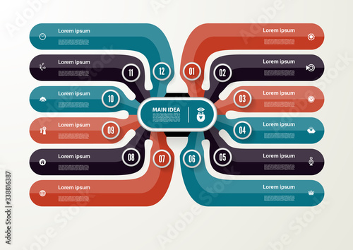 Vector infographic template for diagram, graph, presentation and chart. Business concept with 12 options, parts, steps or processes