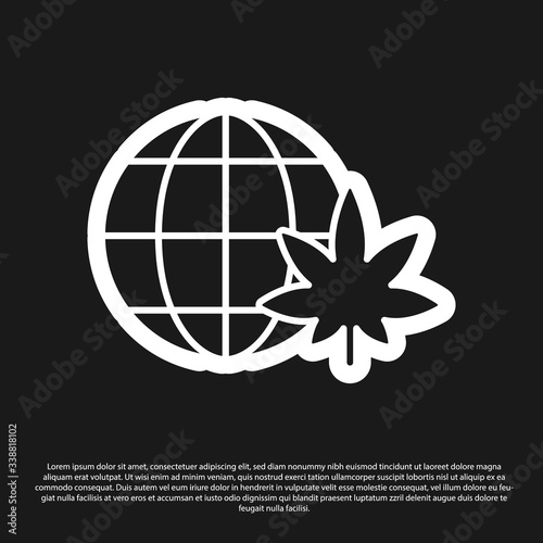 Black Legalize marijuana or cannabis globe symbol icon isolated on black background. Hemp symbol.  Vector Illustration