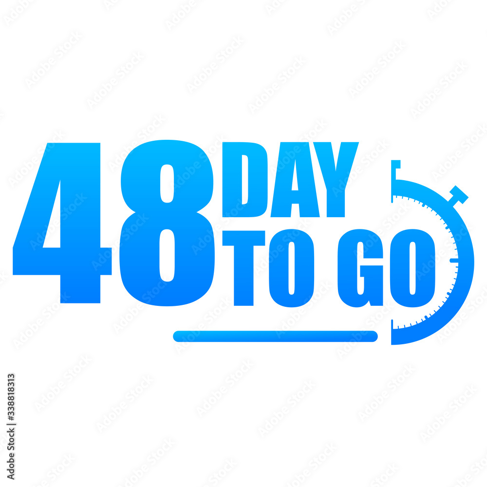 48 day to go label, red flat with alarm clock, promotion icon, Vector stock illustration: For any kind of promotion