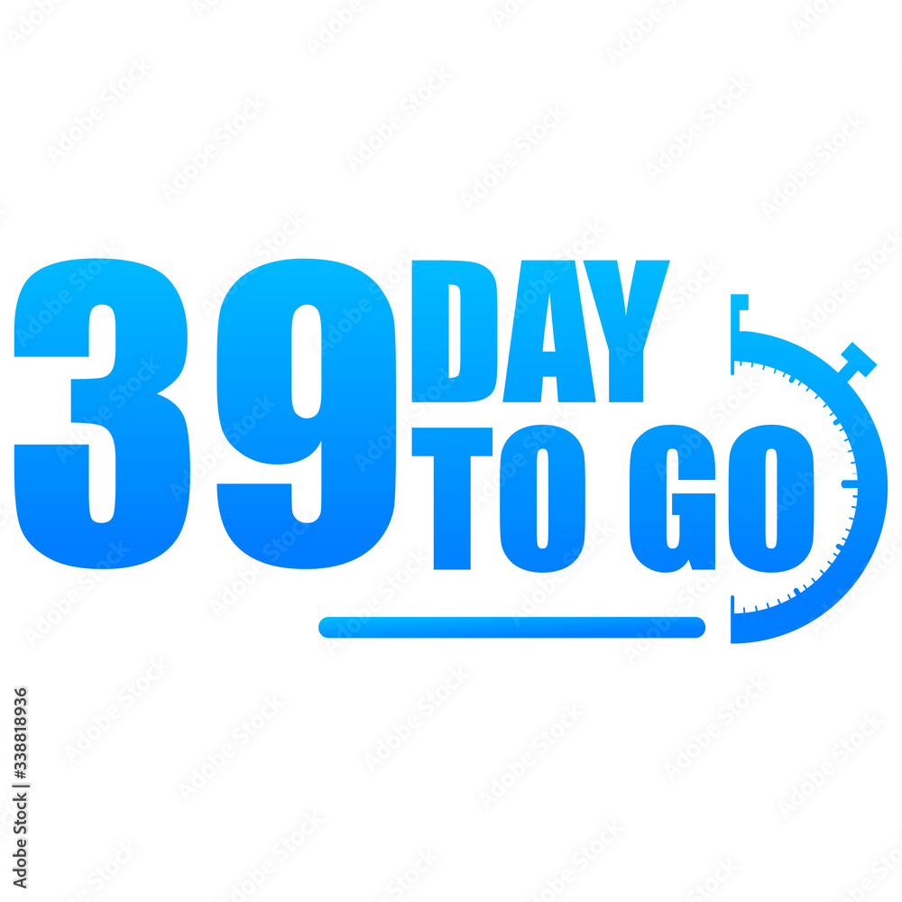38 day to go label, red flat with alarm clock, promotion icon, Vector stock illustration: For any kind of promotion