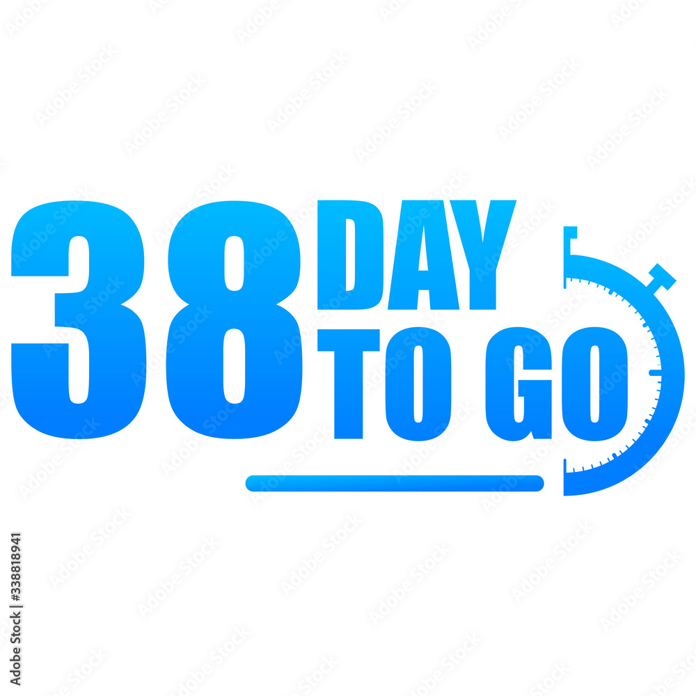 38 day to go label, red flat with alarm clock, promotion icon, Vector stock illustration: For any kind of promotion 38 day to go label, red flat with alarm clock, promotion icon, Vector stock illustration: For any kind of promotion