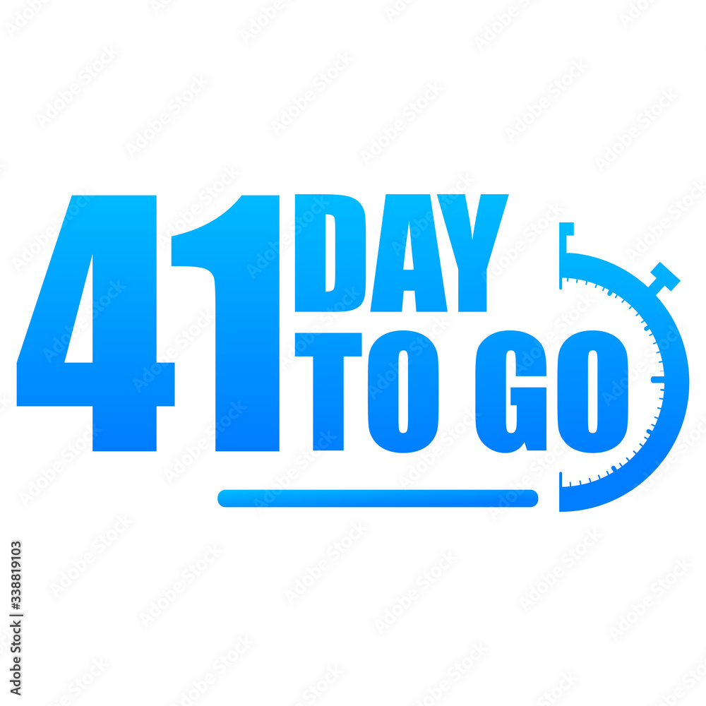 41 day to go label, red flat with alarm clock, promotion icon, Vector stock illustration: For any kind of promotion