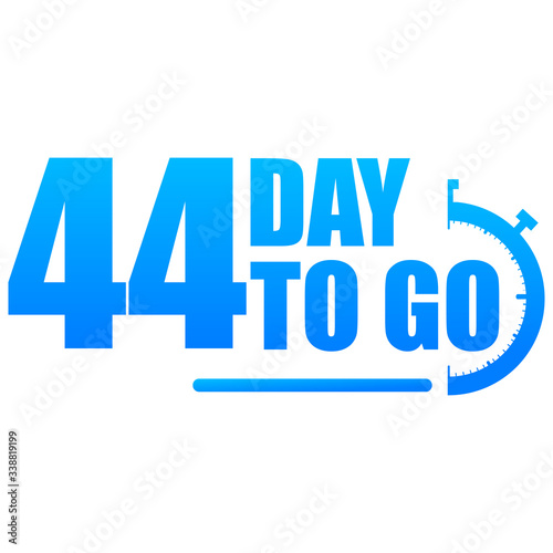 44 day to go label, red flat with alarm clock, promotion icon, Vector stock illustration: For any kind of promotion