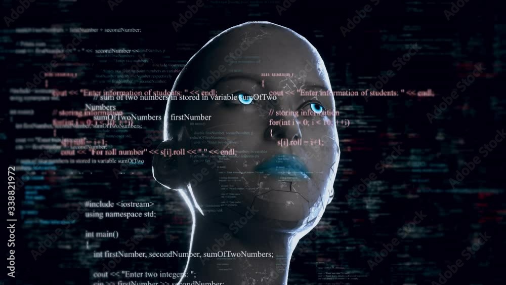 Robot With Artificial Intelligence Reading Cyber c++ programming codes ...