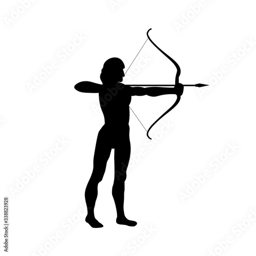 Silhouette of aiming archer with bow and arrow
