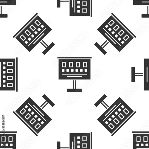Grey Eye test chart icon isolated seamless pattern on white background. Poster for vision testing in ophthalmic study. Snellen chart.  Vector Illustration