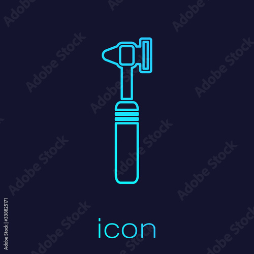 Turquoise line Medical otoscope tool icon isolated on blue background. Medical instrument.  Vector Illustration