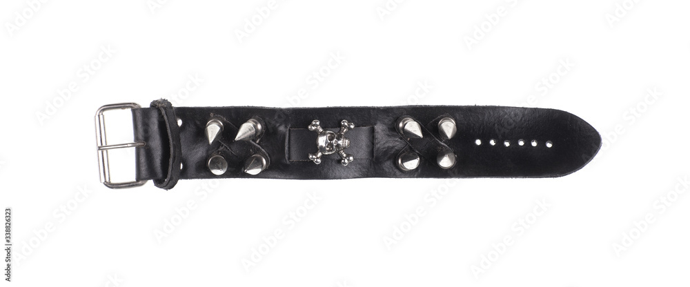 black leather biker belt isolated on white background black leather biker belt isolated on white background