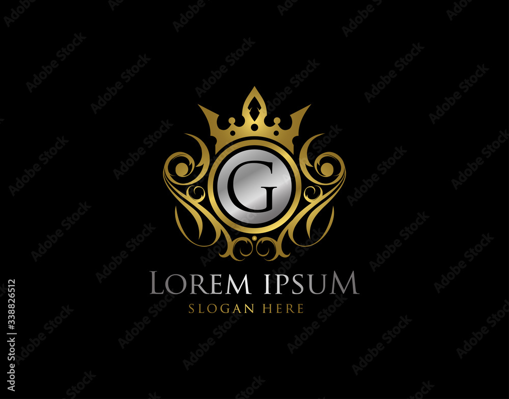 Fototapeta premium Royal Queen G Letter Gold Logo, Golden G Classic Crown.