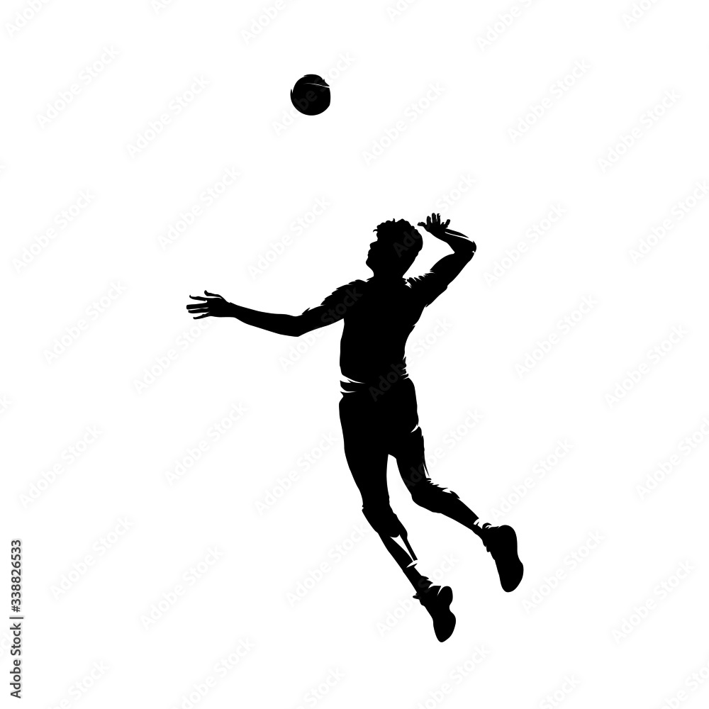 Volleyball player serving ball, isolated vector silhouette. Ink drawing ...
