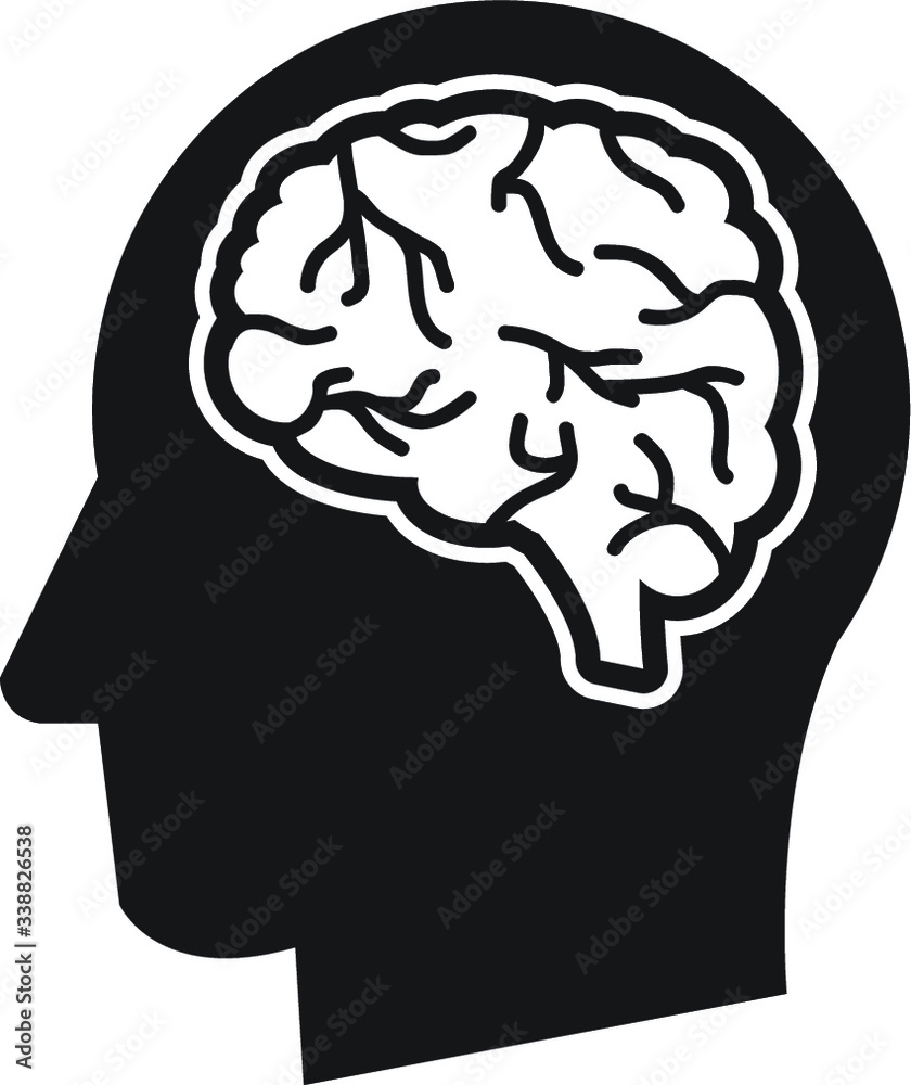 Man head thinking brain silhouette vector icon Man head thinking brain silhouette vector icon