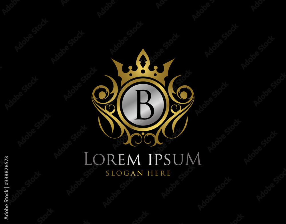 Royal Queen B Letter Gold Logo, Golden B Classic Crown. Royal Queen B Letter Gold Logo, Golden B Classic Crown.