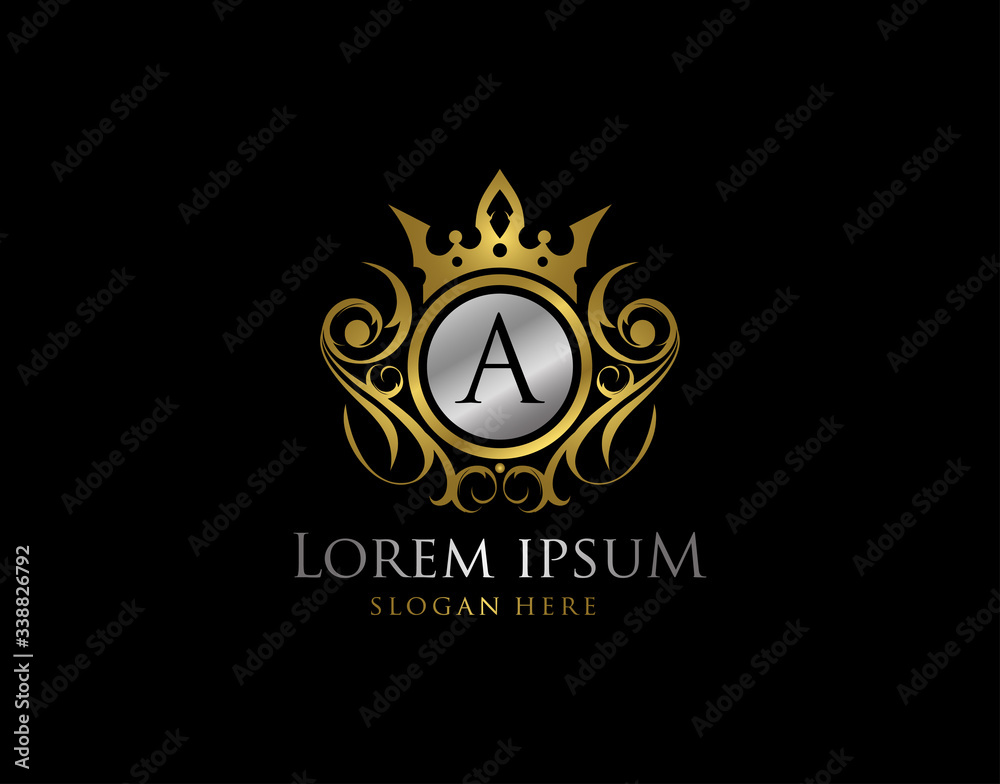 Royal Queen A Letter Gold Logo, Golden A Classic Crown. Royal Queen A Letter Gold Logo, Golden A Classic Crown.