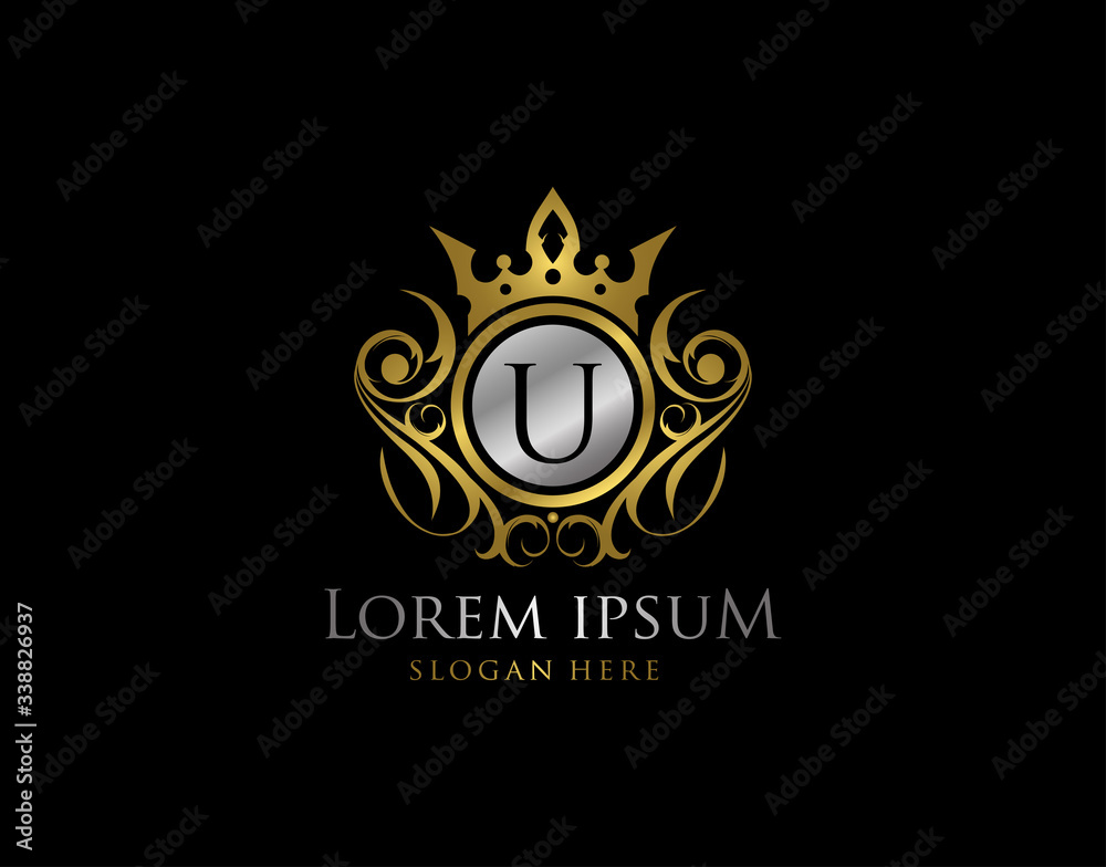 Fototapeta premium Royal Queen U Letter Gold Logo, Golden U Classic Crown.