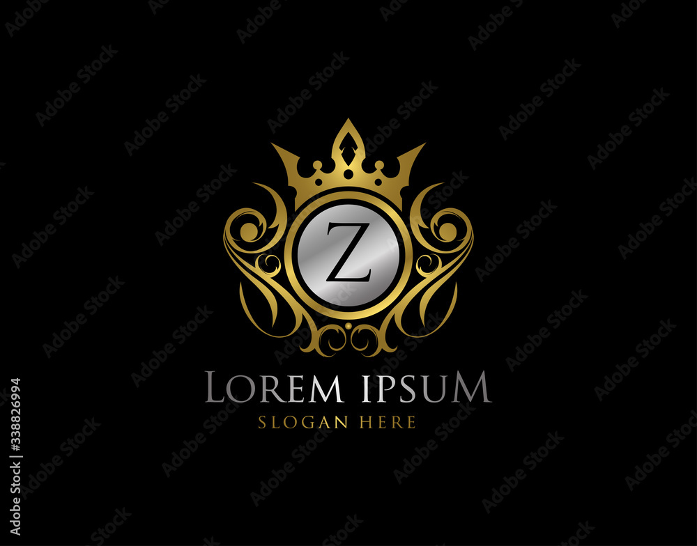 Royal Queen Z Letter Gold Logo, Golden Z Classic Crown. Royal Queen Z Letter Gold Logo, Golden Z Classic Crown.