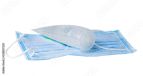 Stack of blue color mask isolated on white background for protect safety infection and kill Novel Coronavirus (2019-nCoV) Covid-19 virus.