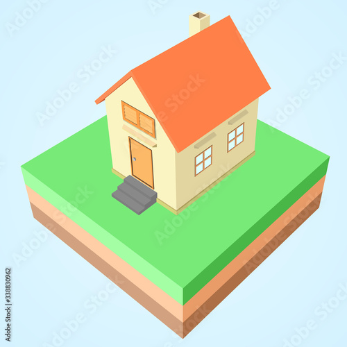 Model Isometric house 3D. style with the ground.