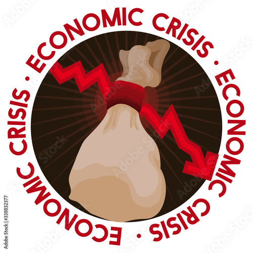 Falling Arrow Suffocating Money Bag Representing Economic Crisis, Vector Illustration