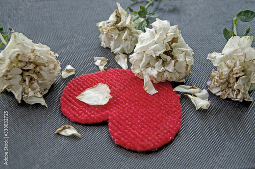 Red heart with old rose for bad Valentine day