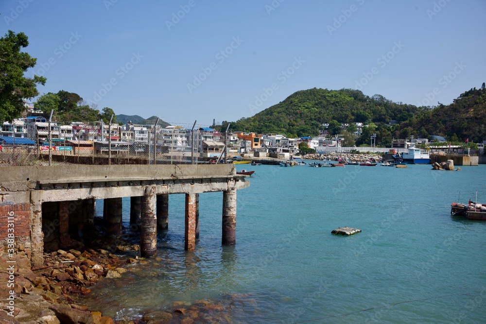 Lamma Island, Hong Kong - 12 April 2020 : Weekend travel capture, landscape of Yung Shue Wan ferry pier at the island north.