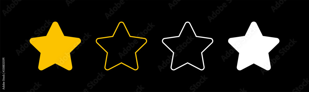 Stars icons. Stars in linear flat design. Star vector icon black and yellow color, isolated. Vector illustration Stars icons. Stars in linear flat design. Star vector icon black and yellow color, isolated. Vector illustration