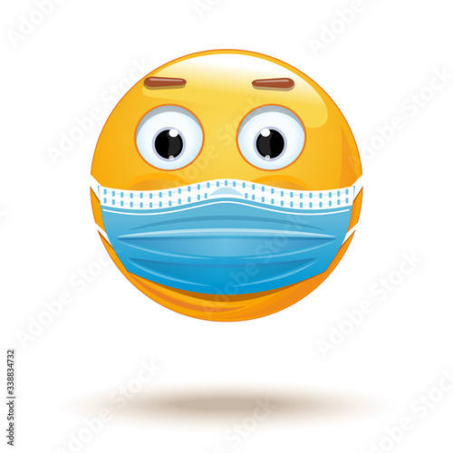 Emoji in medical mask. Medical mask emoji icon. Emoji wearing a protective surgical mask. Citizen wears a medical face mask so as not to become infected with a coronavirus. Vector illustration