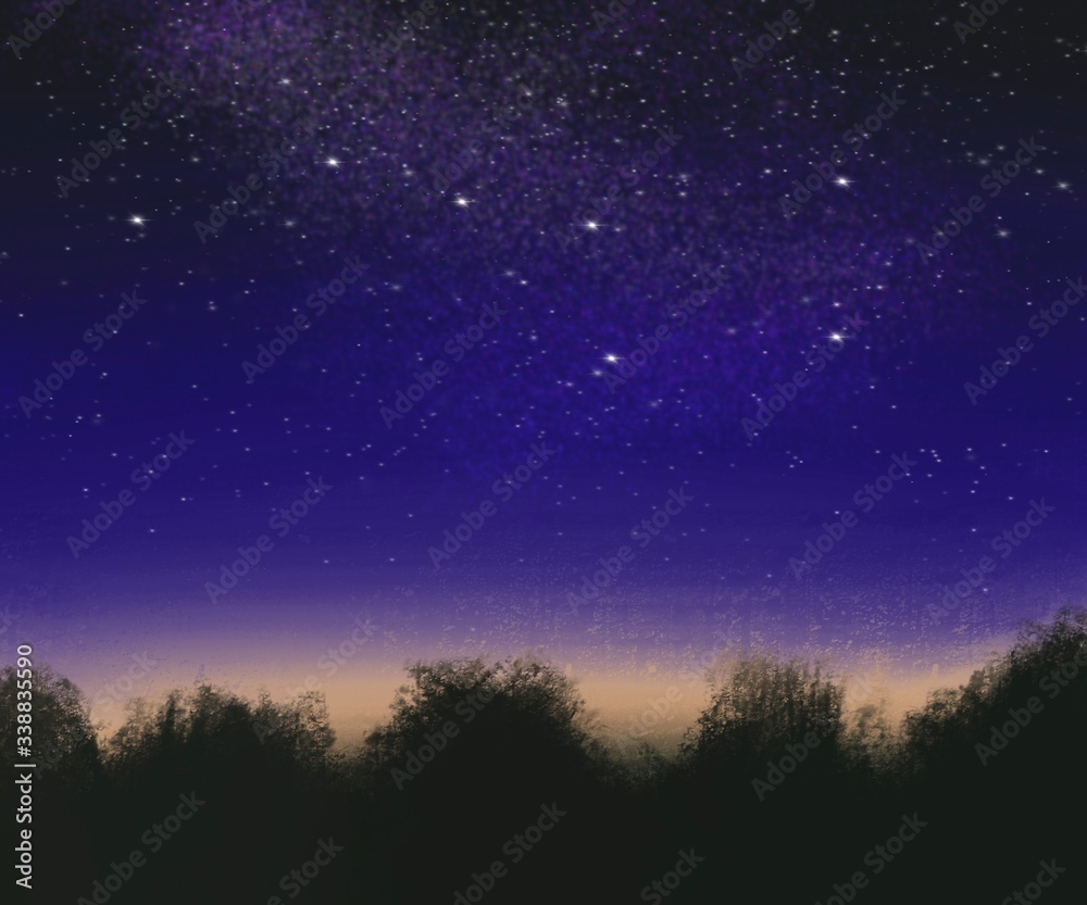 Fototapeta premium Night sky with stars. Raster illustration. 