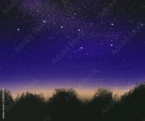 Night sky with stars. Raster illustration. 
