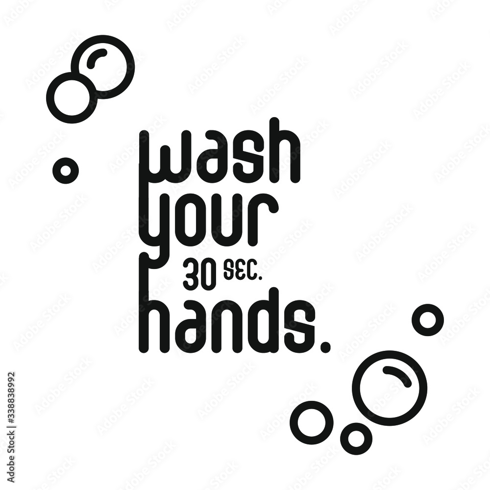 Hand washing with soap icon. Lettering Wash Your Hands. Hand drawn ...
