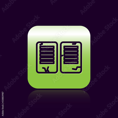 Black line The commandments icon isolated on black background. Gods law concept. Green square button. Vector Illustration