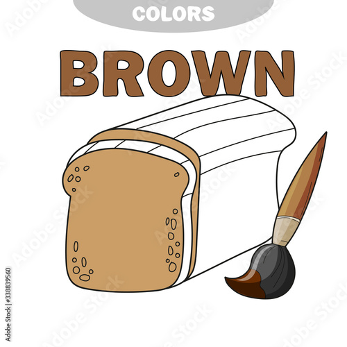 Cartoon vector outline illustration bread slice. Learn the colors. Brown color