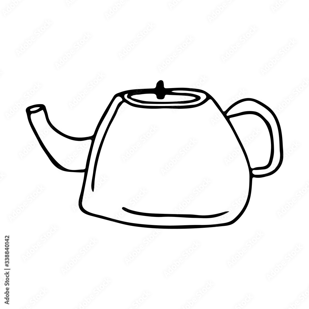 Doodle of hand-drawn teapot. Black-white vector illustration for web, booklets, textiles. Doodle of hand-drawn teapot. Black-white vector illustration for web, booklets, textiles.