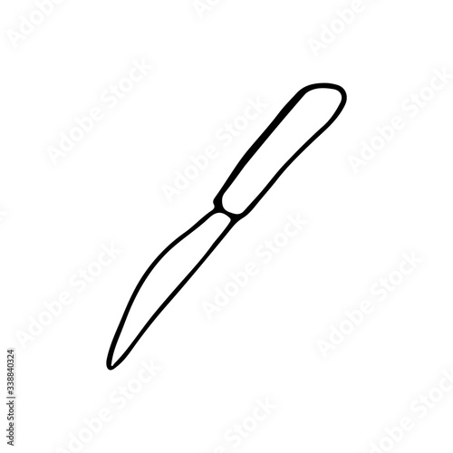 Doodle of a hand drawn knife. Black-white vector illustration for web  booklets  textiles.