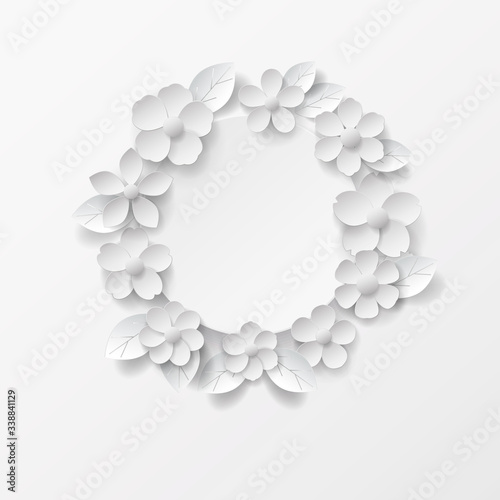 Paper art isolated flowers background on white. Vector eps 10.
