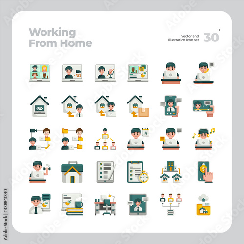 Vector Flat Icons Set of Work From Home or Remote Working Icon. Design for Website, Mobile App and Printable Material. Easy to Edit & Customize. © Justicon