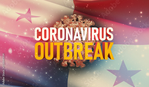 Coronavirus COVID-19 outbreak concept, health threatening virus, background waving national flag of Panama. Pandemic stop Novel Coronavirus outbreak covid-19 3D illustration.