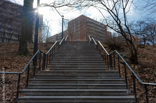 Outdoor Stairs going up to an Urban Park in Woodside Queens New York